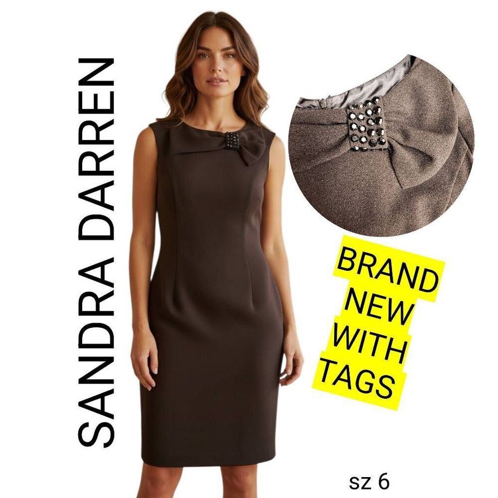 BRAND NEW Little Black Dress Sandra Darren Designer Sheath With Jewel Accents
